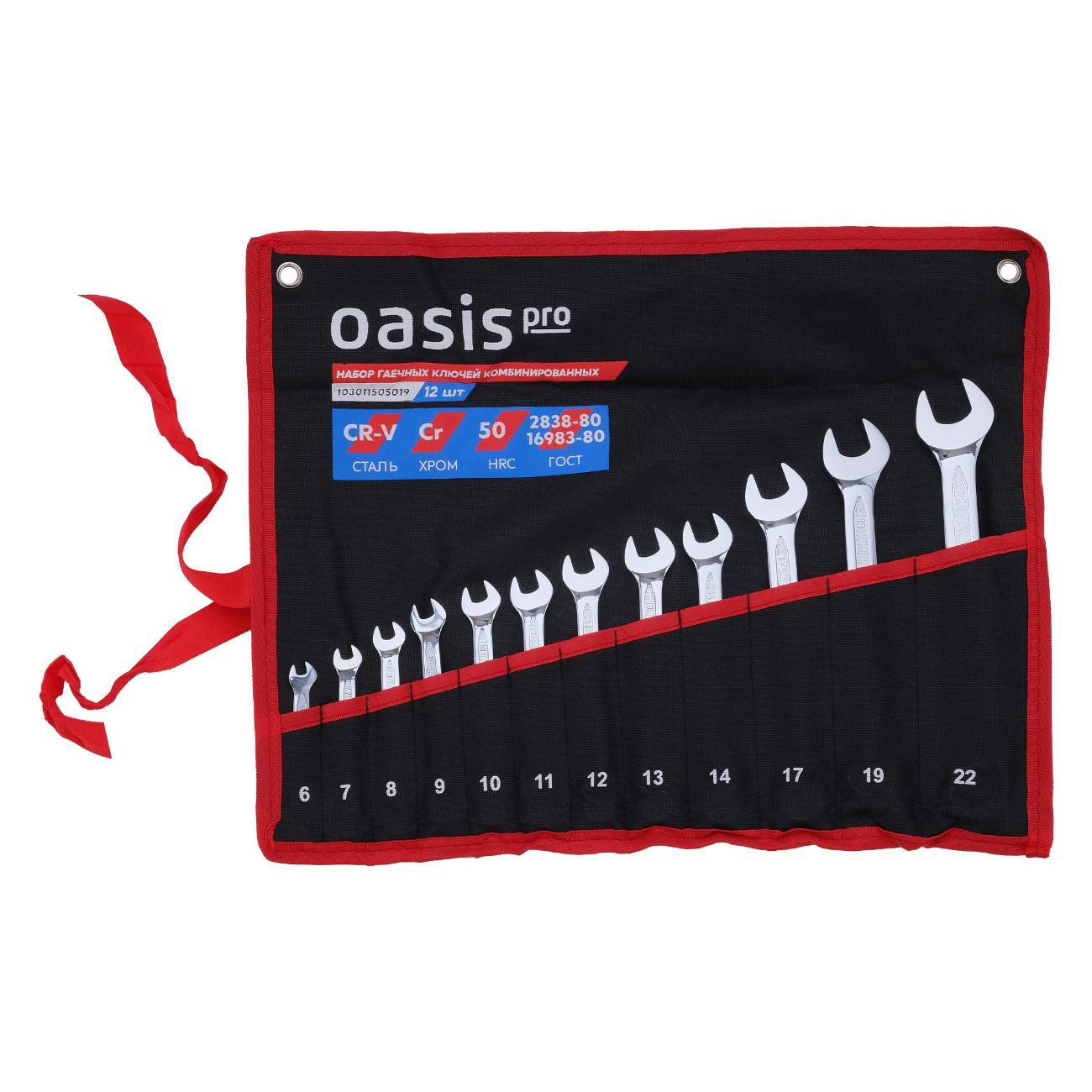 Набор ручного инструмента Oasis Pro комбинированных 12 шт. в сумке глянцевый хром, с