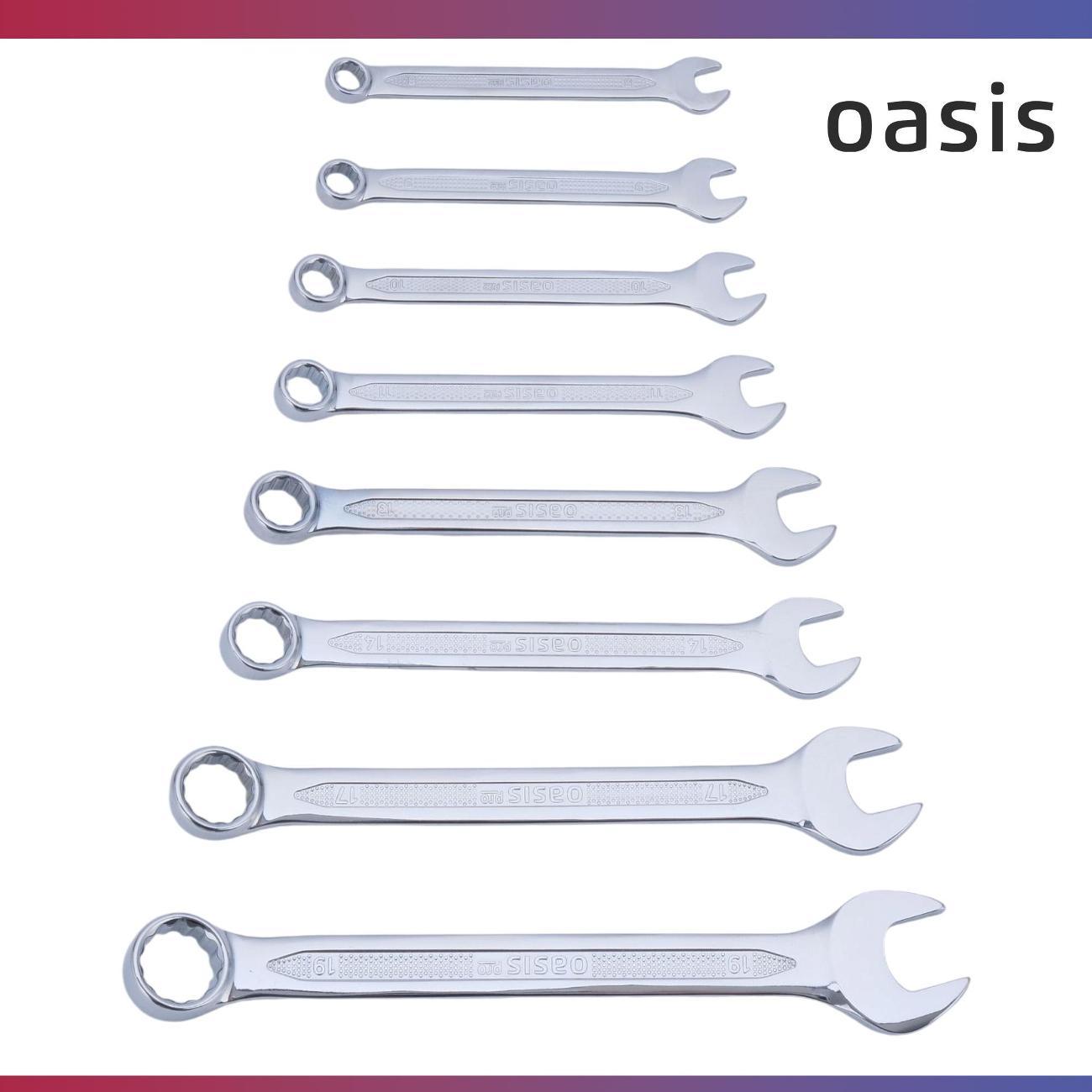 Набор ручного инструмента Oasis Pro комбинированных, 8 шт. в сумке глянцевый хром, с