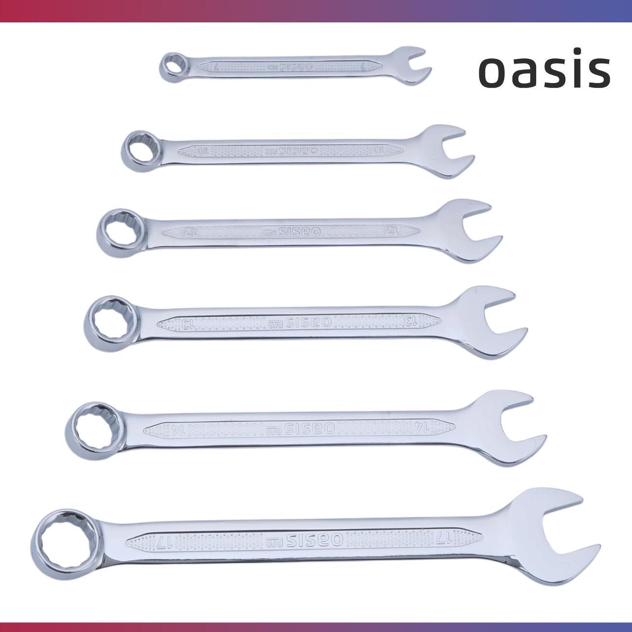 Набор ручного инструмента Oasis Pro комбинированных, 6 шт. в сумке глянцевый хром, с