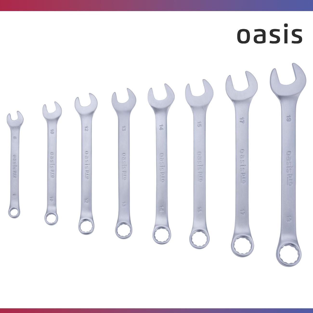 Набор ручного инструмента Oasis Pro комбинированных 8 шт. в холдере сатиновый хром