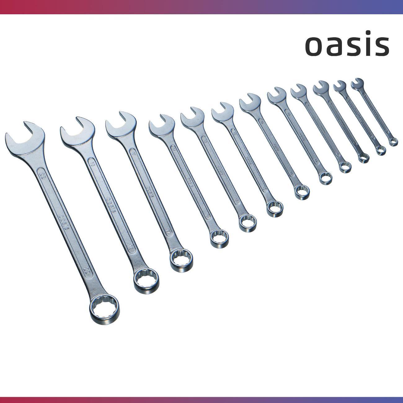 Набор ручного инструмента Oasis комбинированных, 12 шт. в холдере матовый хром