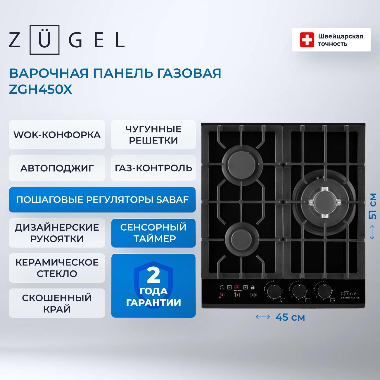 Встраиваемая газовая панель независимая ZUGEL ZGH450X