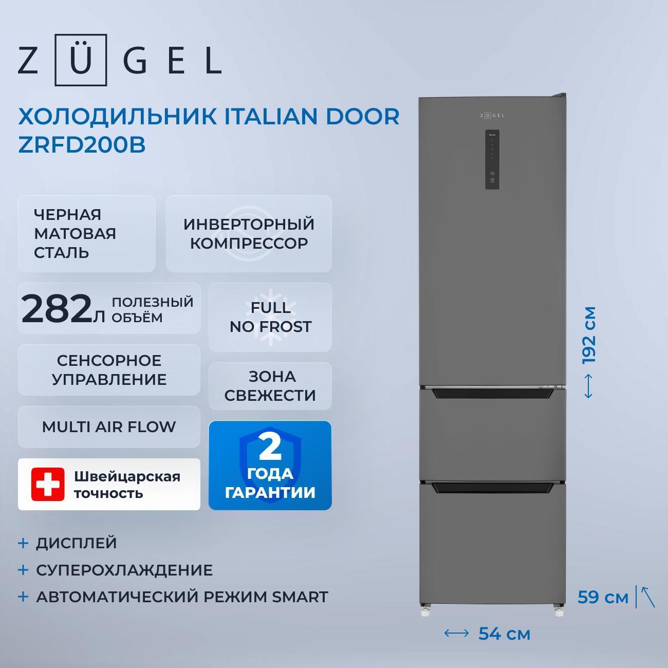 Холодильник многодверный ZUGEL ZRFD200B Italian Door