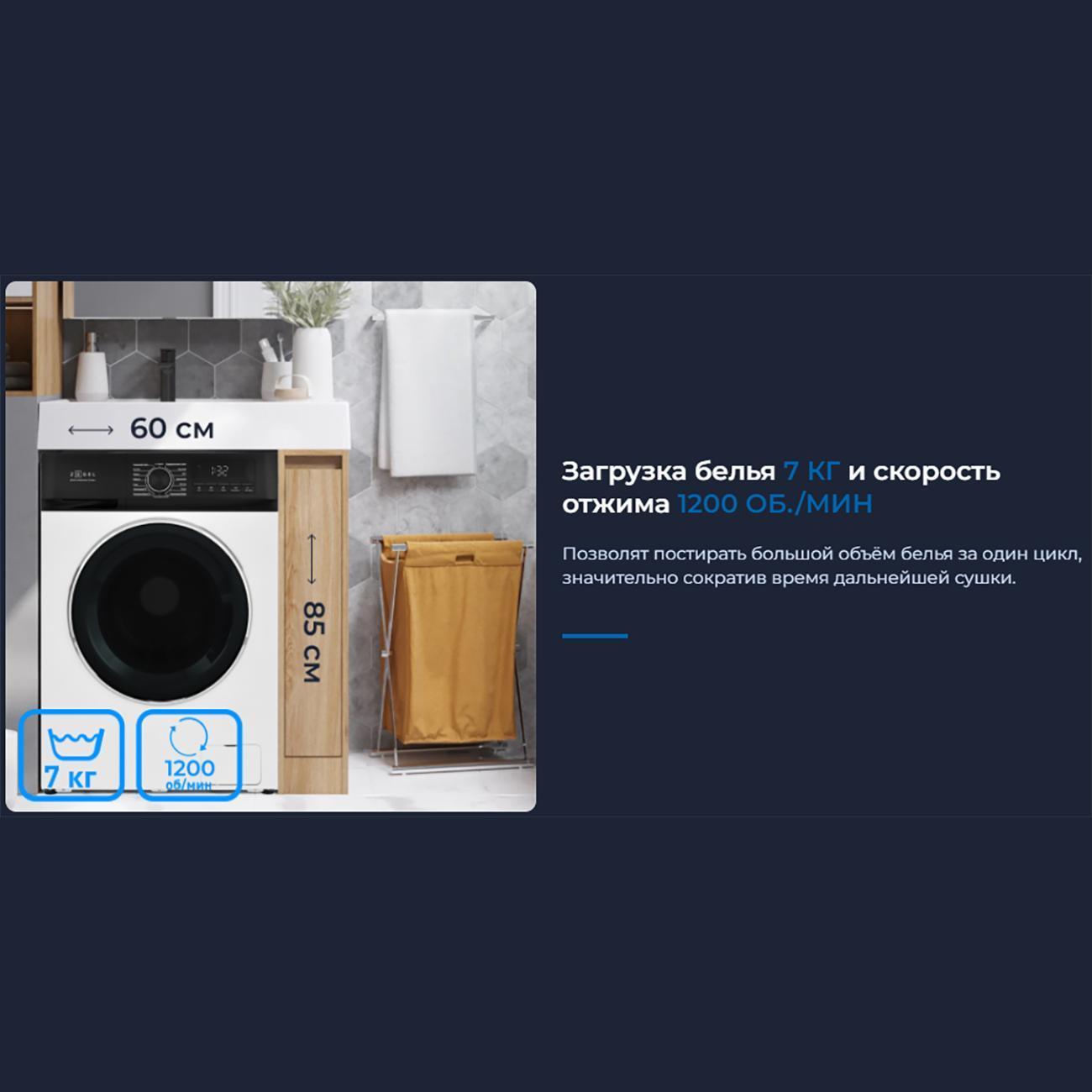 Стиральная машина узкая ZUGEL ZWS7120I Inverter Steam, белая