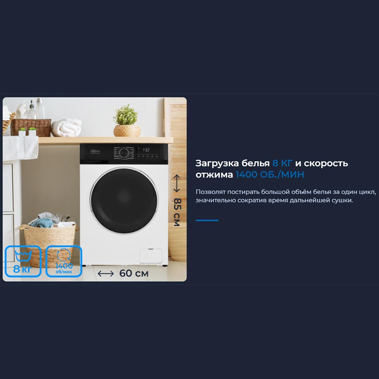 Стиральная машина узкая ZUGEL ZWS8140I Inverter Steam White