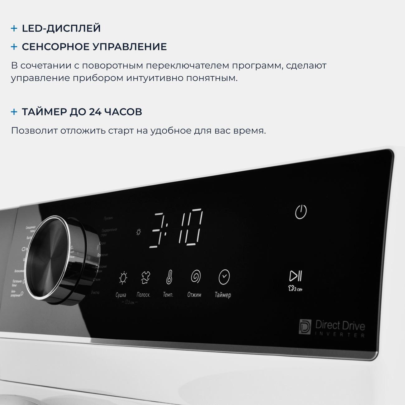 Стиральная машина с сушкой ZUGEL ZWDF10712I Inverter Steam DD White