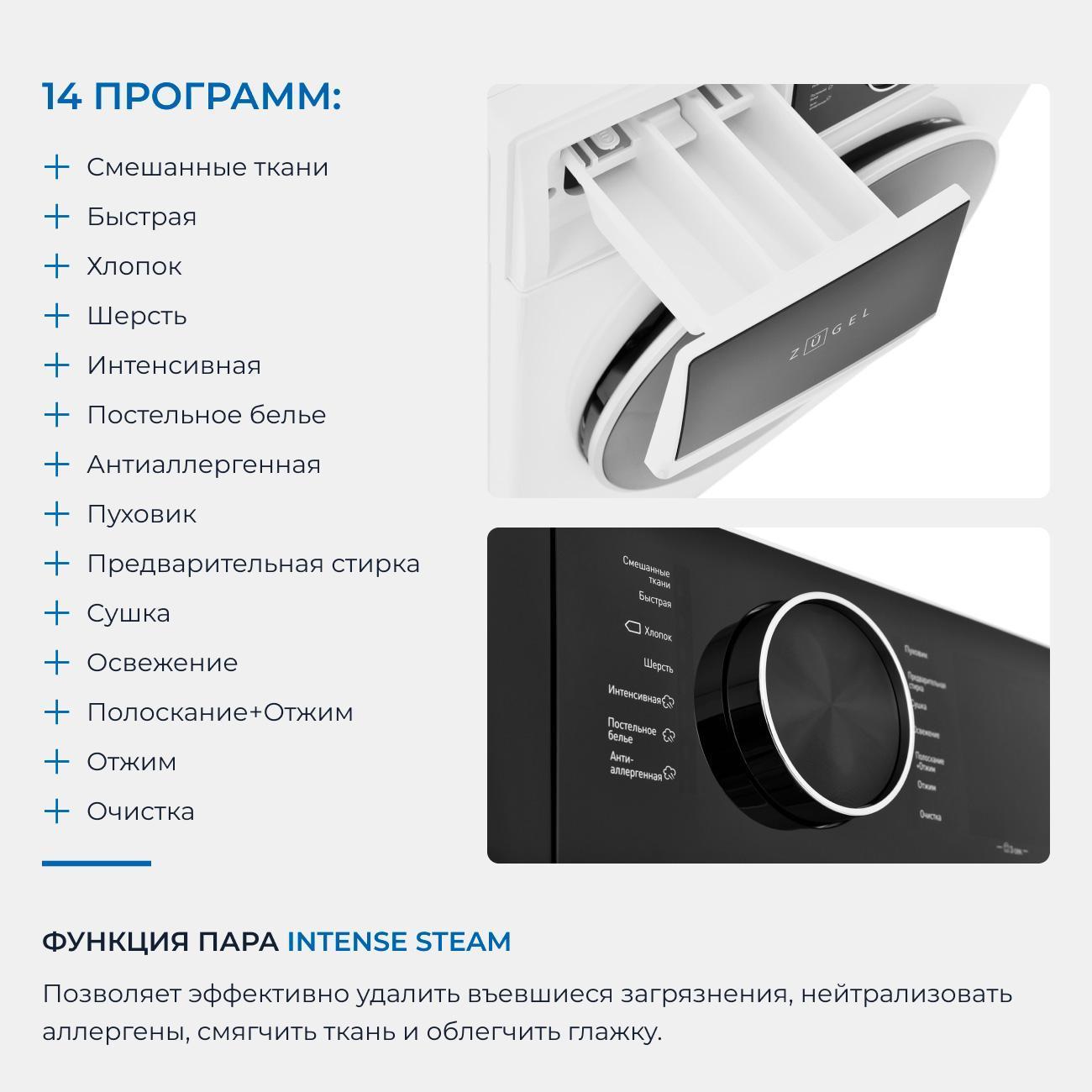 Стиральная машина с сушкой ZUGEL ZWDF10712I Inverter Steam DD White