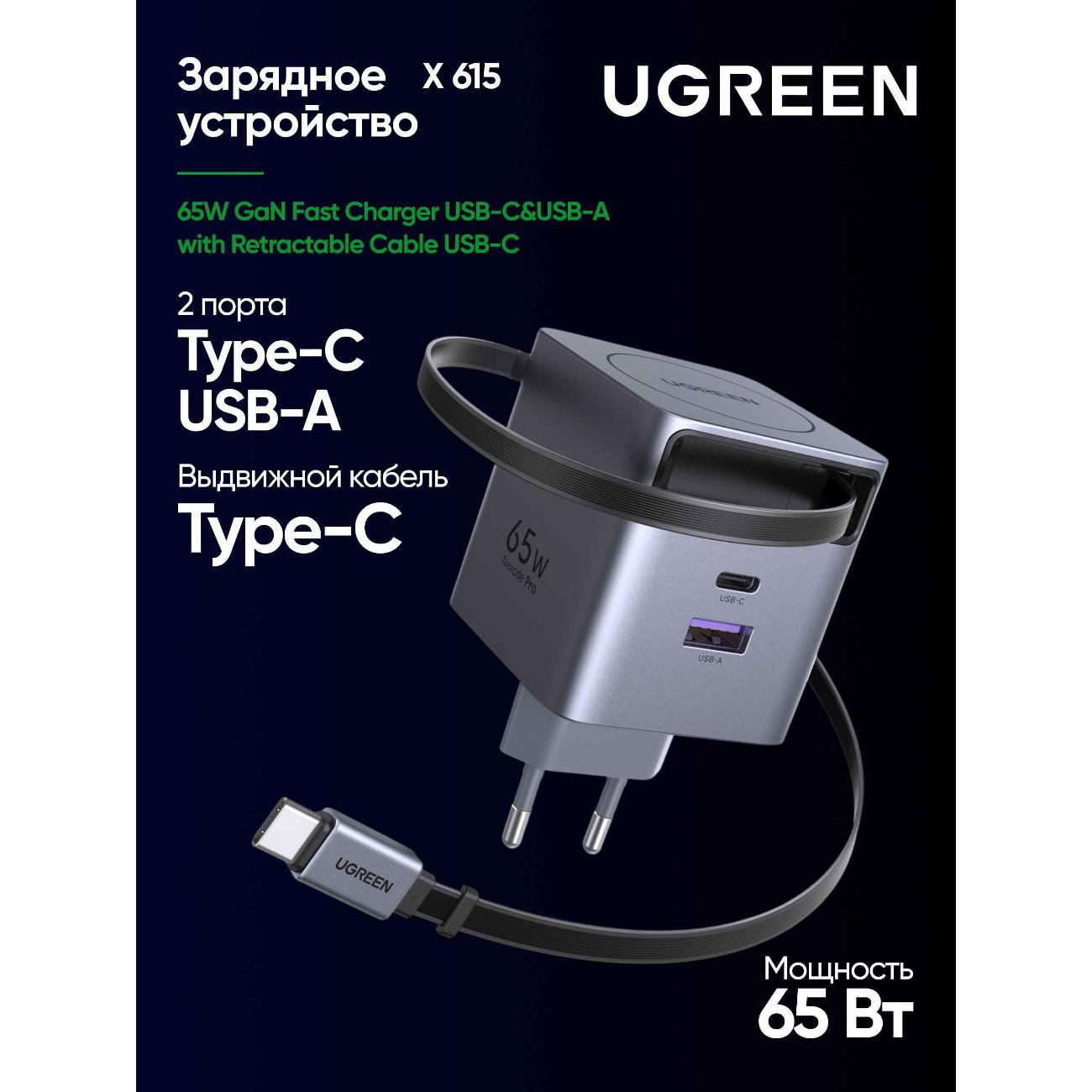 Сетевое зарядное устройство uGreen X615 (65825) 65W серый космос