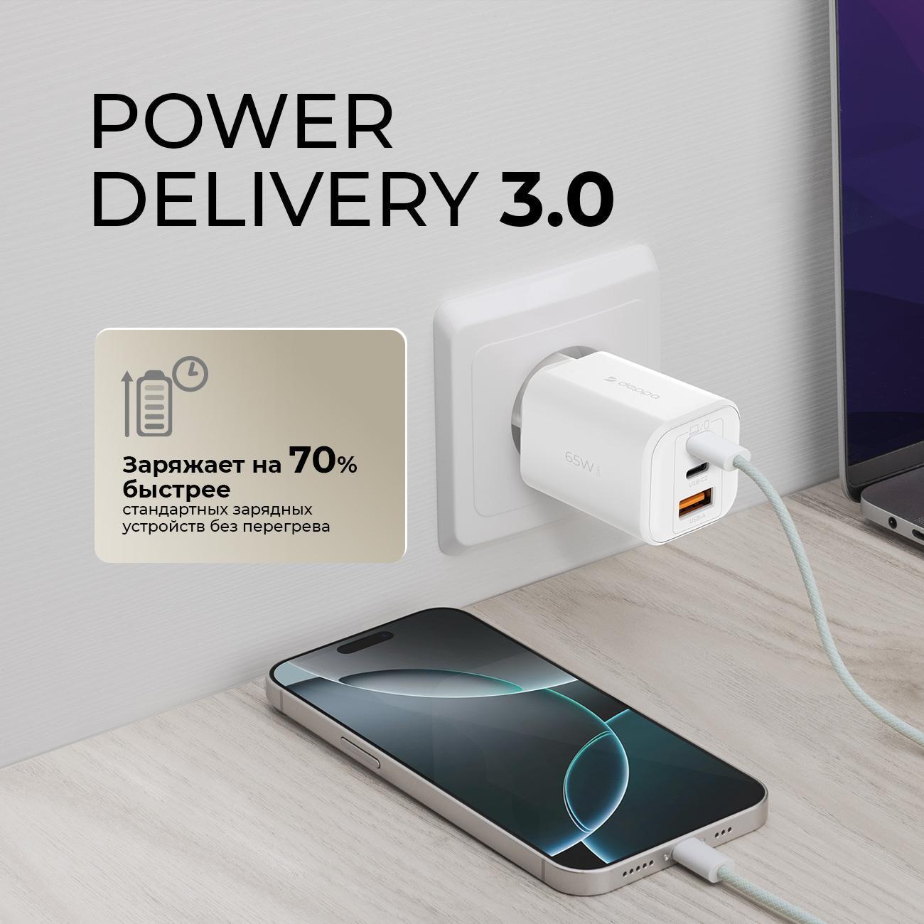 Сетевое зарядное устройство Deppa 2xUSB-C + USB-A 11496