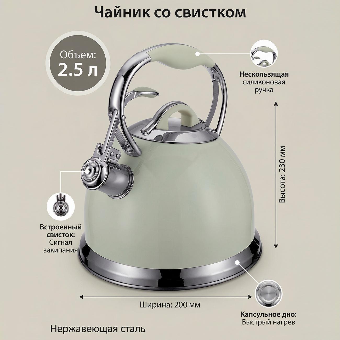 Чайник со свистком 2.5 л REGENT inox TEA 78-004