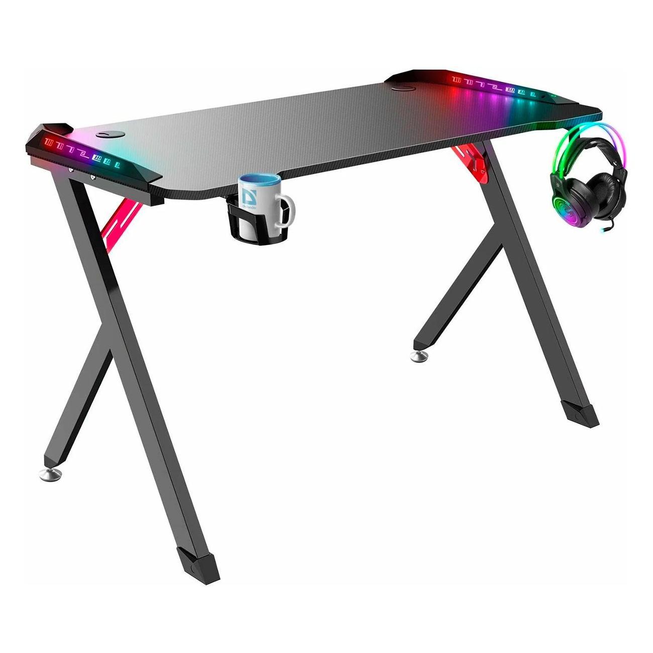 Стол компьютерный игровой Defender Spirit, RGB-подсветка, черный