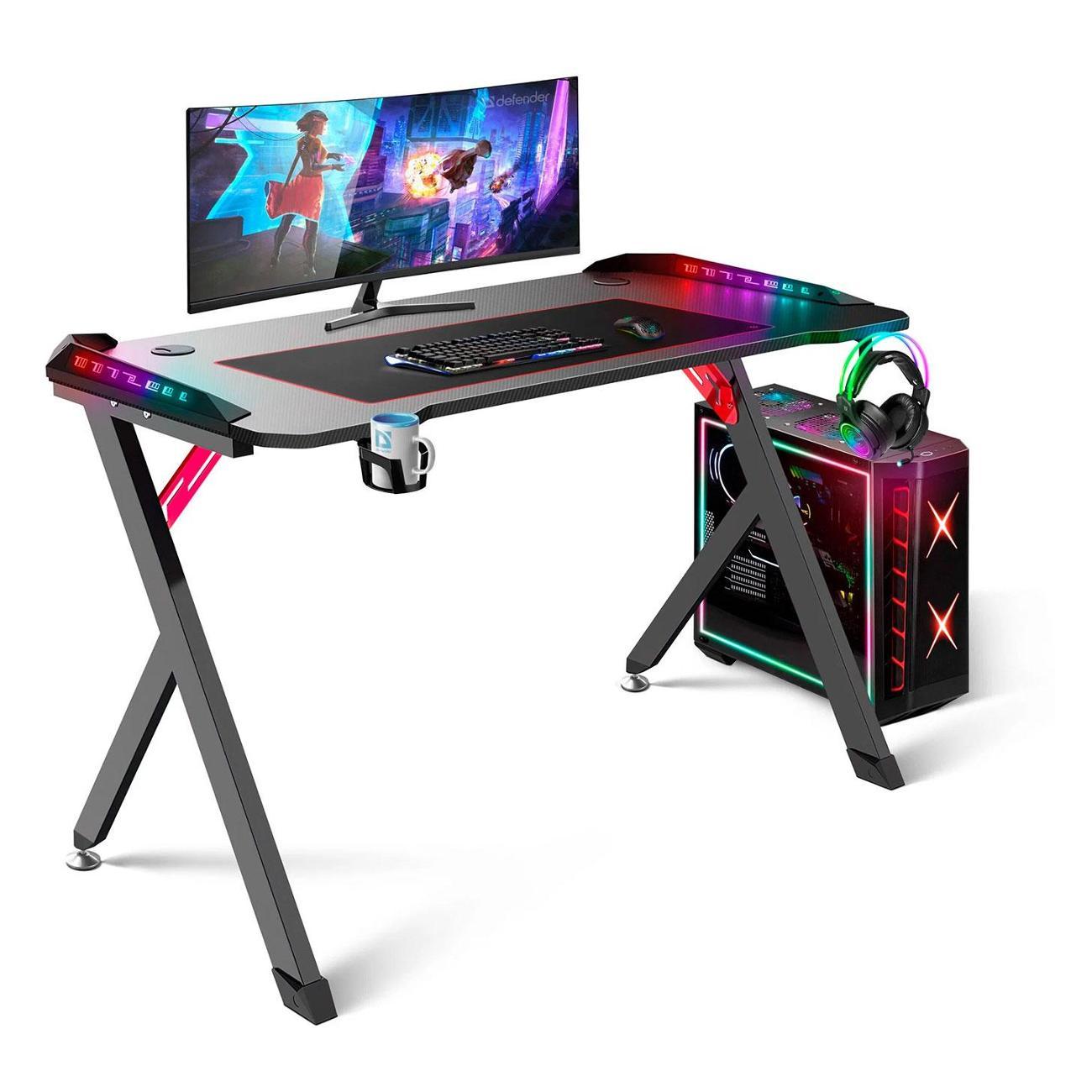 Стол компьютерный игровой Defender Spirit, RGB-подсветка, черный