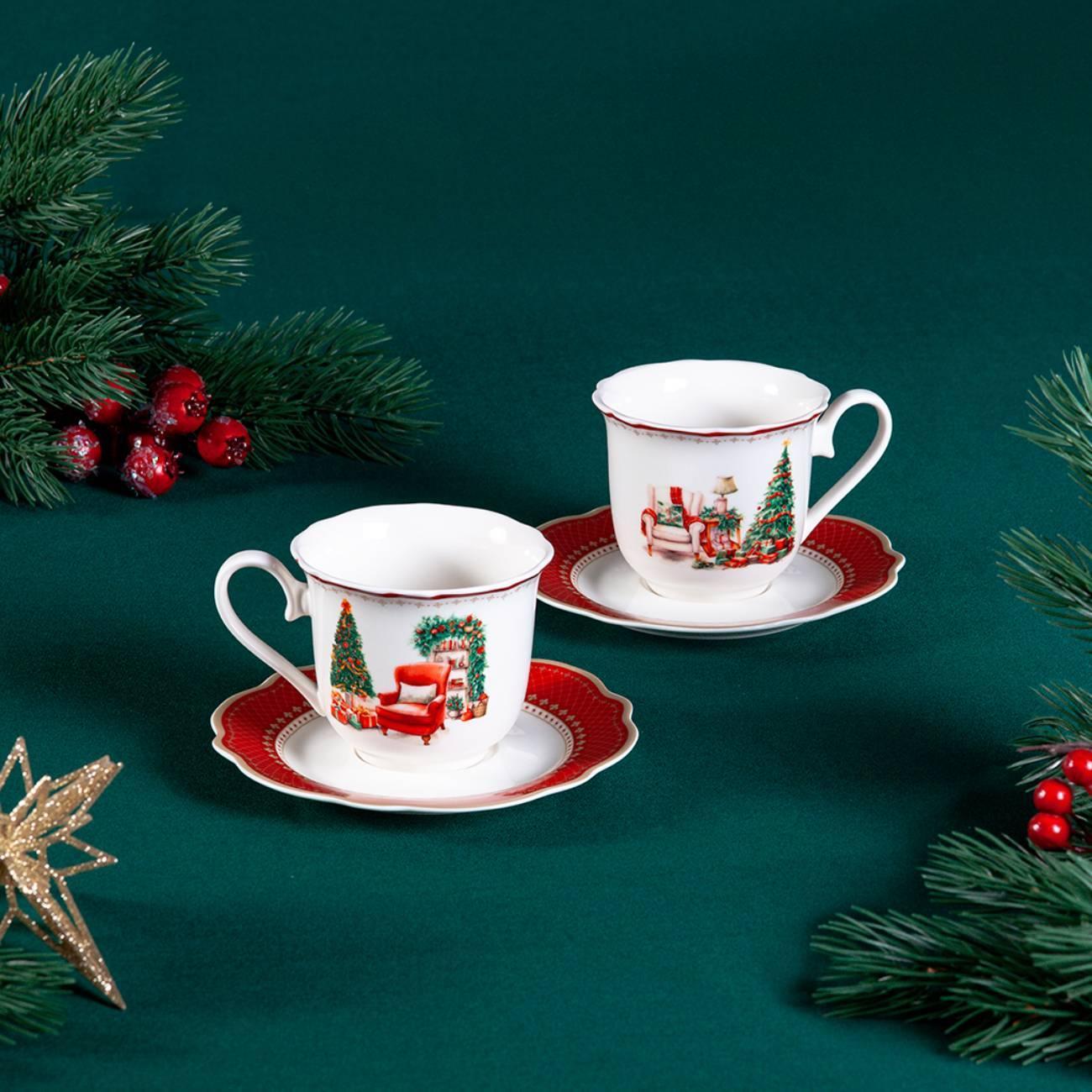 Кружка для чая FISSMAN CHRISTMAS EVE 250 мл с блюдцами