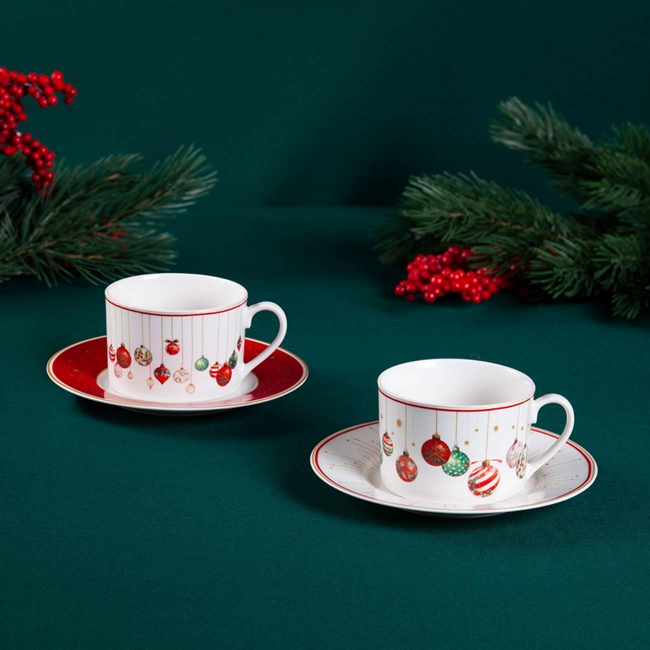 Кружка для чая FISSMAN CHRISTMAS BALLS 200мл с блюдцами