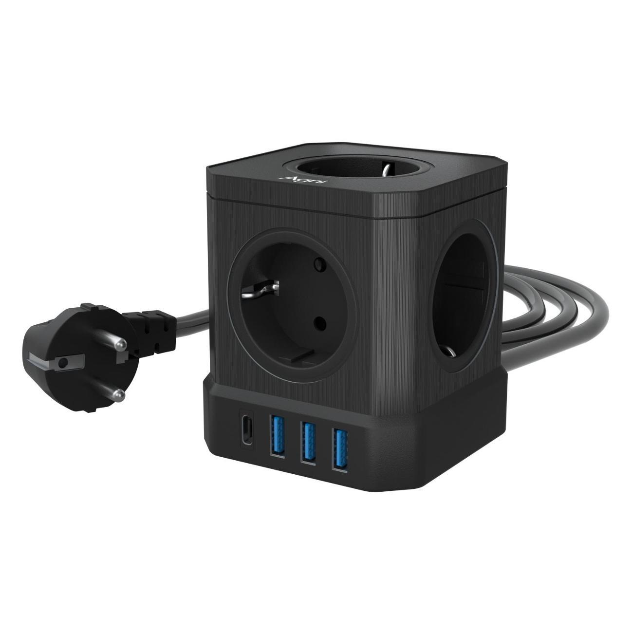 Сетевой фильтр AGNI TP-VE4U5E-C-W-3m черный