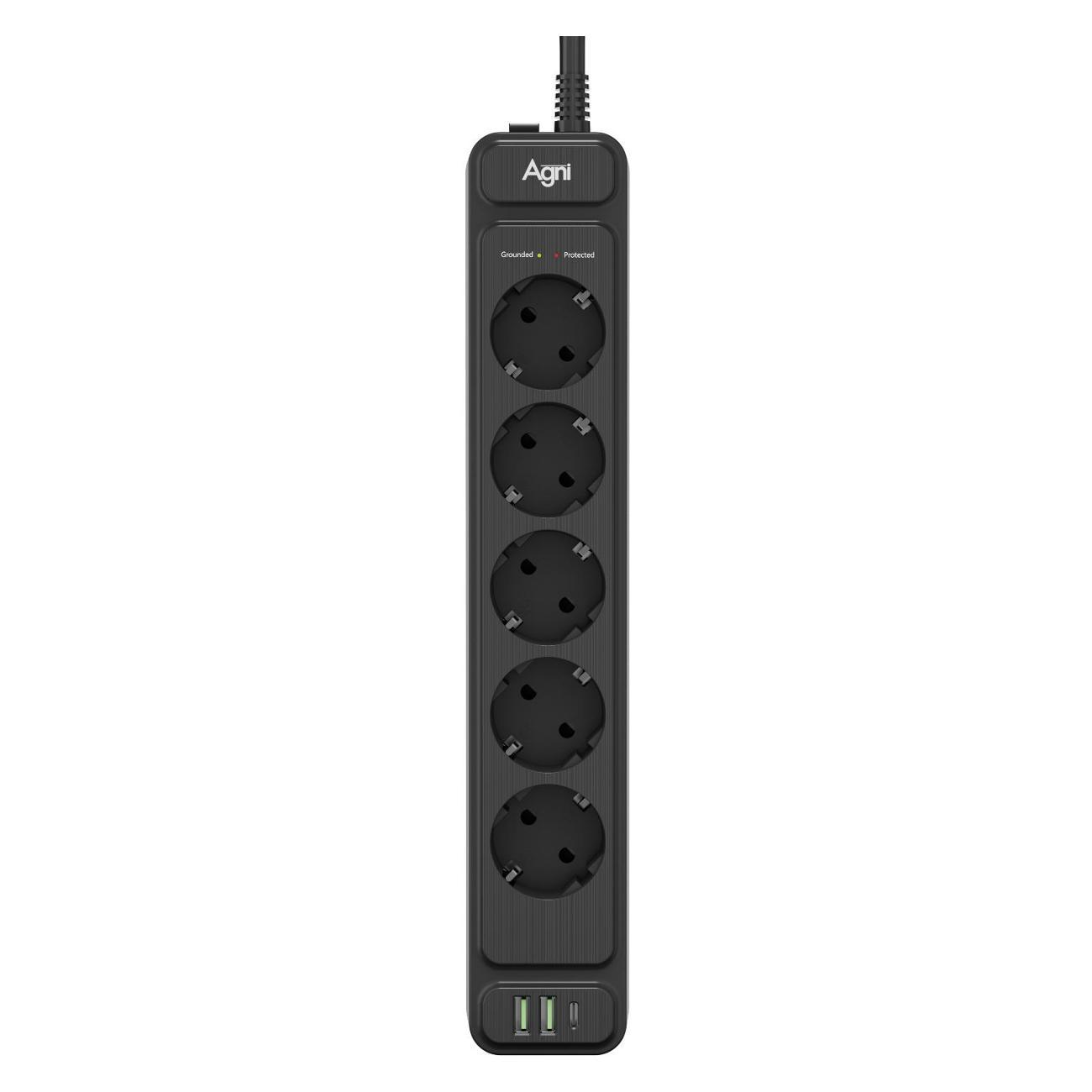 Сетевой фильтр AGNI TP-FS3U5E-PD-2m-black