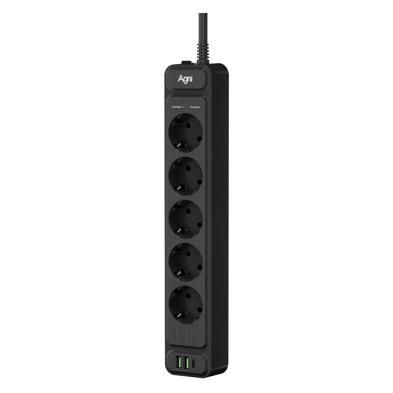 Сетевой фильтр AGNI TP-FS3U5E-PD-2m-black