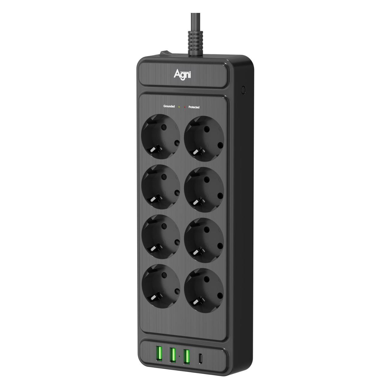 Сетевой фильтр AGNI TP-FS4U8E-PD-2m-black