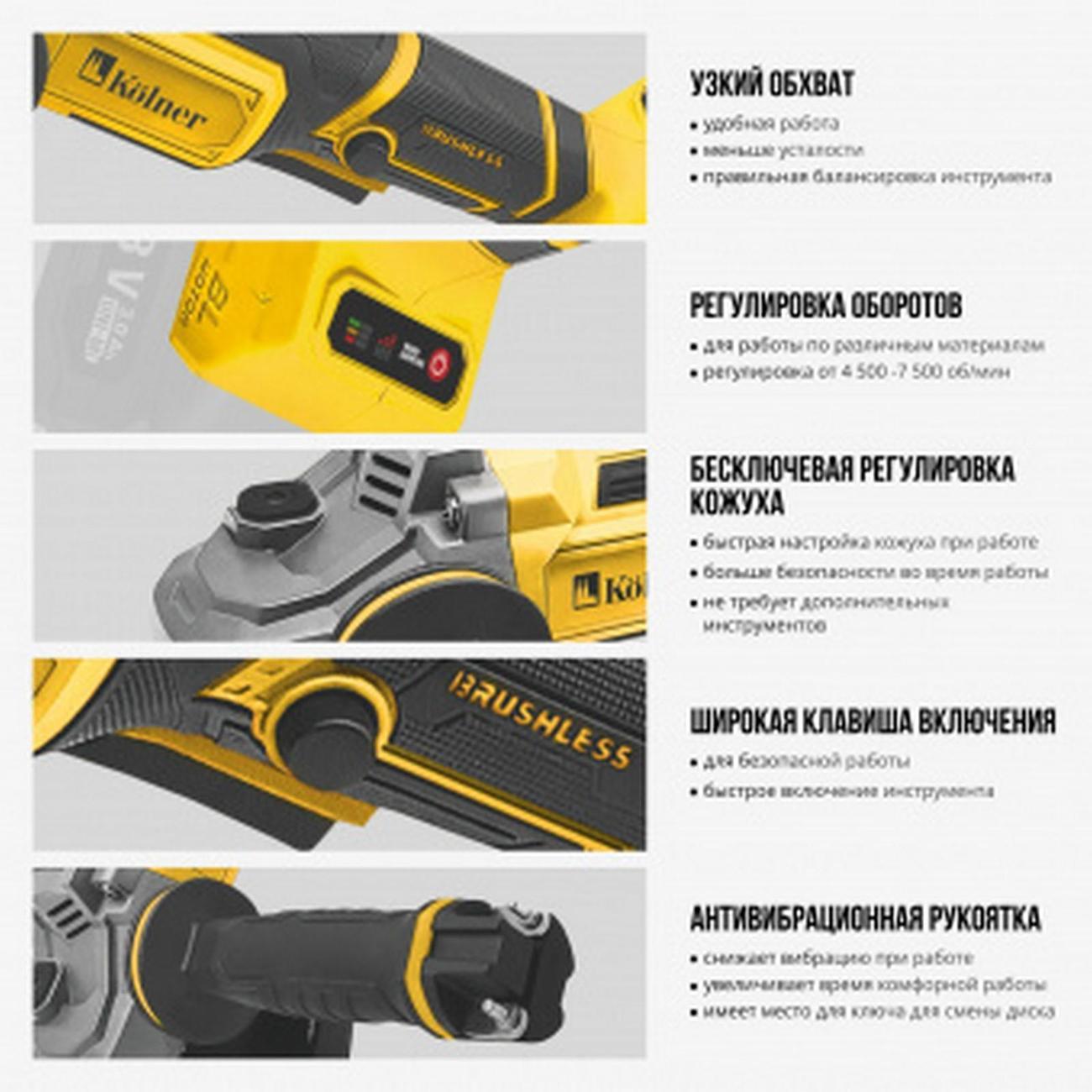 Шлифмашина угловая (болгарка) Kolner 18V UNI-M, BL (без акб и зу)