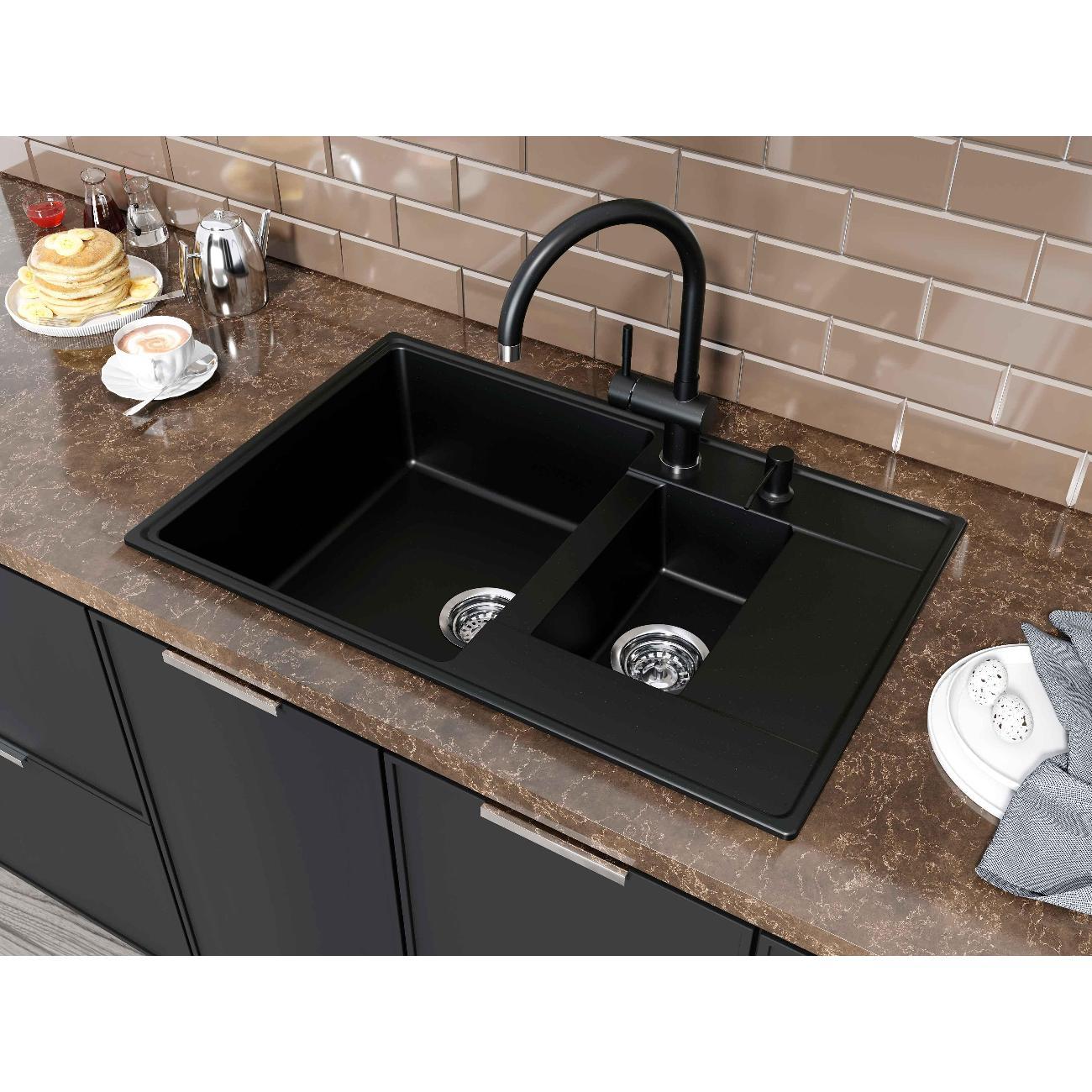 Раковина для кухни GRANDEX AQUA TOPLINE78F Bl/Gr фото