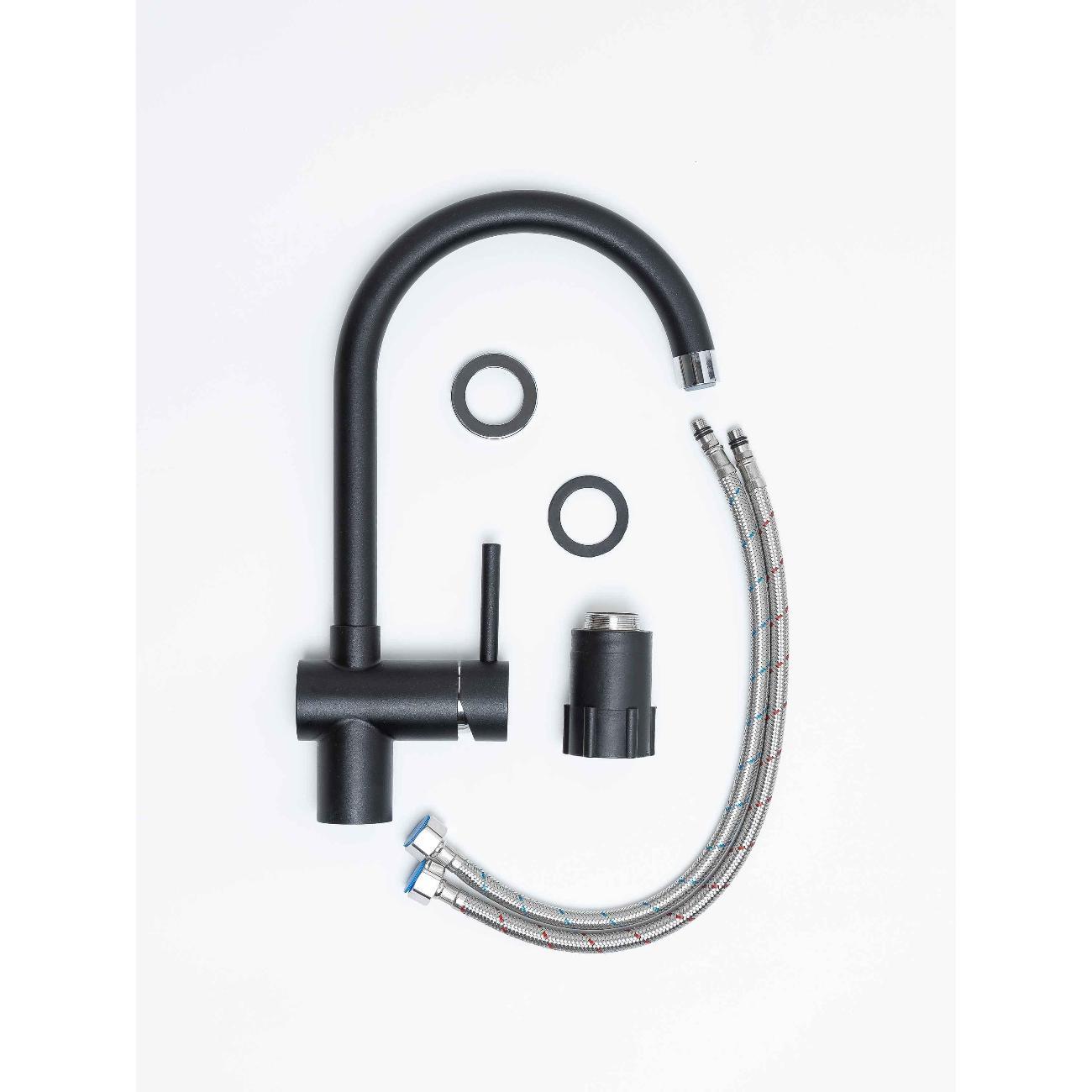 Смеситель GRANDEX AQUA BASIC-C черно-серый фото