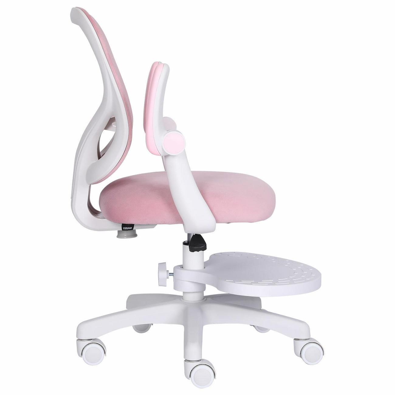 Кресло детское Brabix Sky, подставка д/ног велюр, розовое