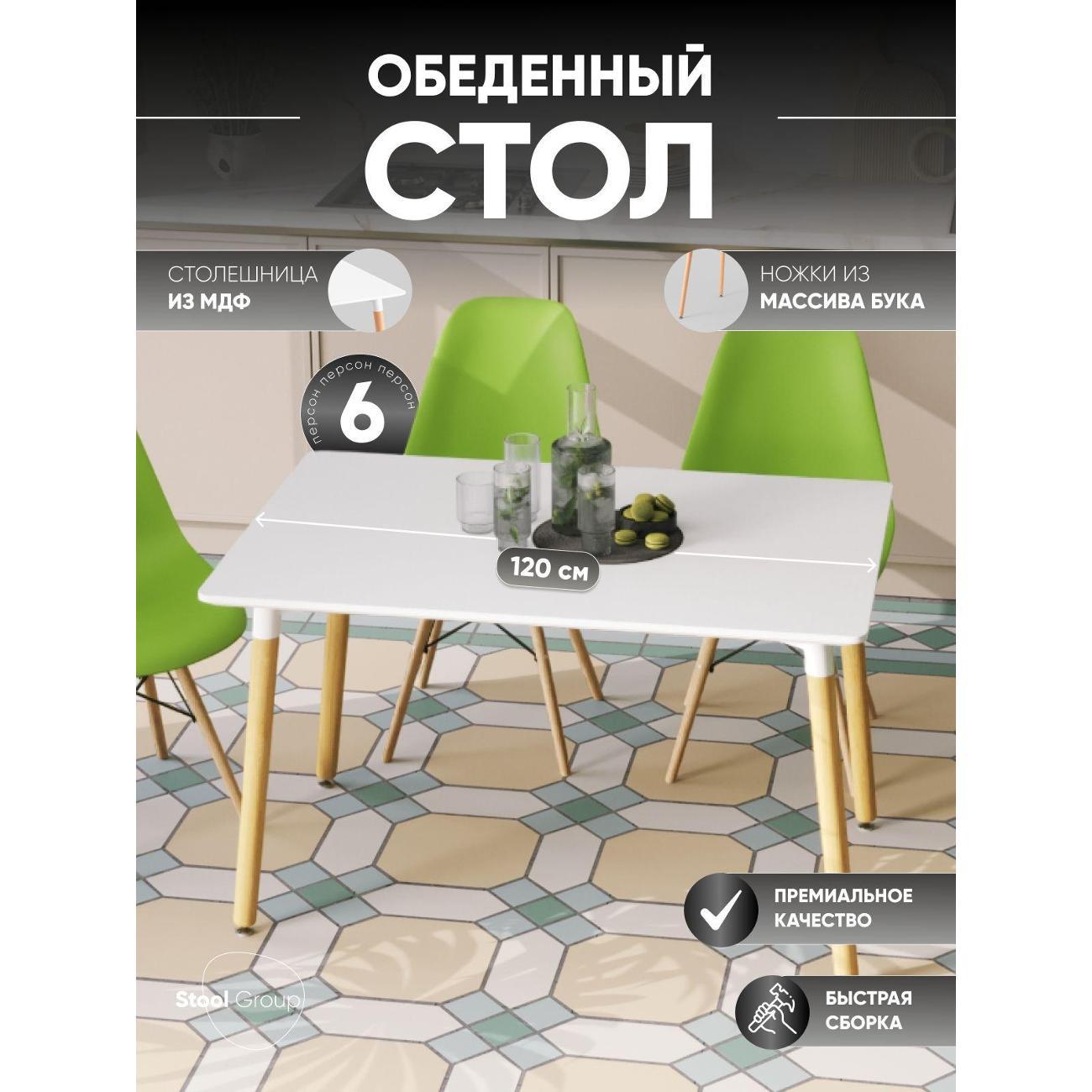 Стол обеденный Stool Group OSLO прямоугольный 120*80 белый на дер. Ножках