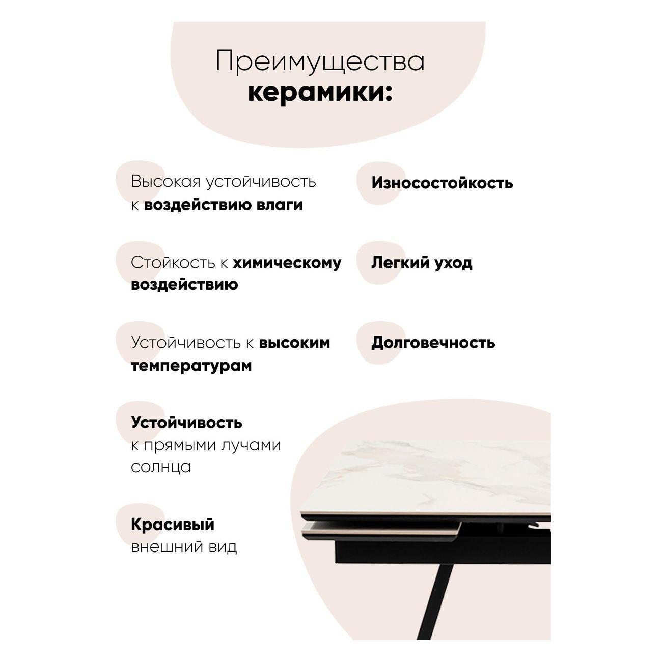 Стол обеденный Stool Group Кассика 120/80 столешница керамика белый, основание металл черный