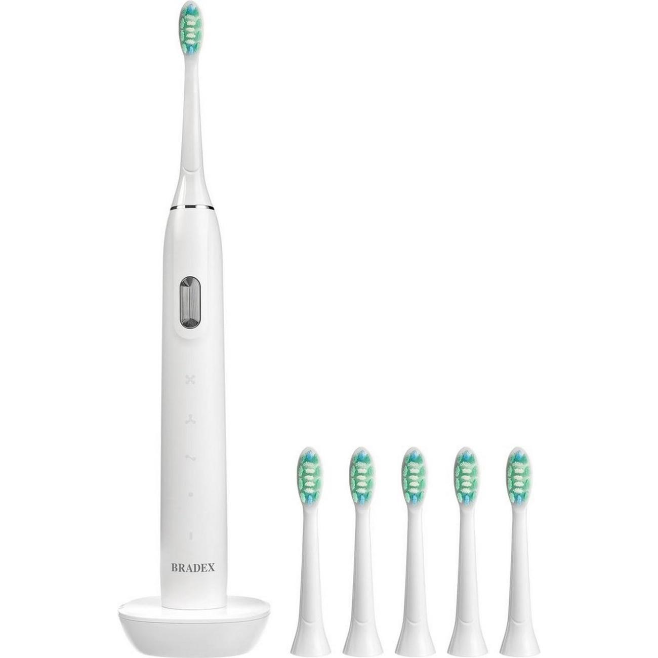 Электрическая зубная щетка Bradex СОНИК ПЛЮС, 6 насадок, белая (KZ 1546)