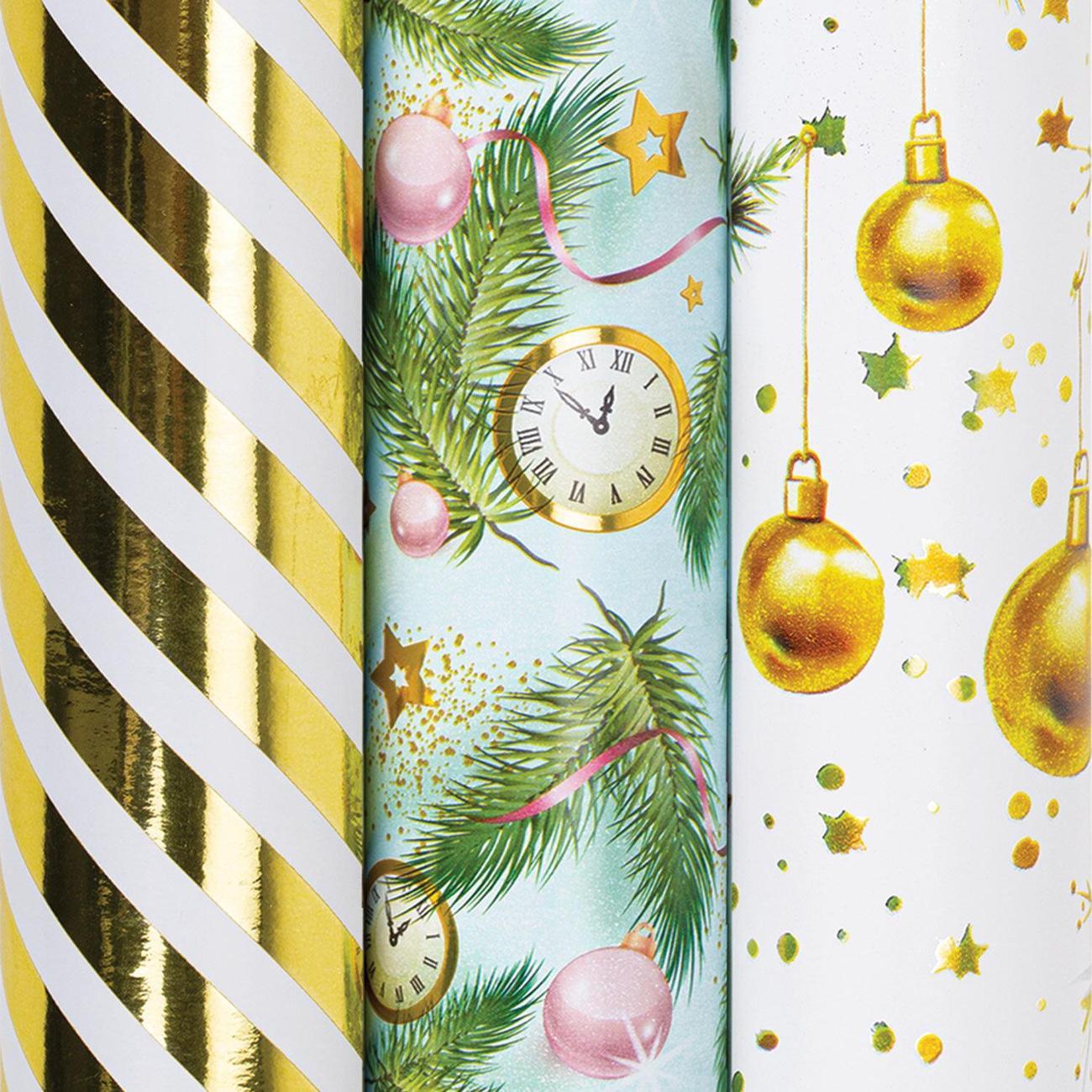 Бумага подарочная Золотая сказка НАБОР НГ 0,7х1м Golden XMAS 3шт
