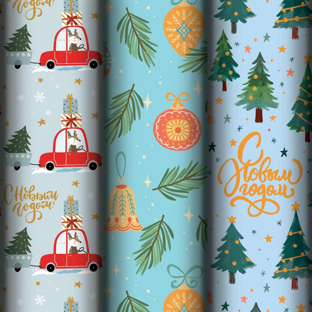 Бумага подарочная Золотая сказка НГ 0,7х1м Frosty 3шт