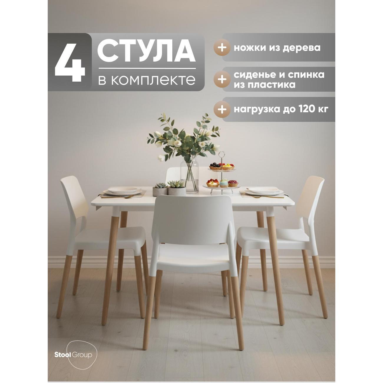 Стул Stool Group для кухни обеденный BISTRO, белый с деревян. Ножками (комплект 4 стула) фото