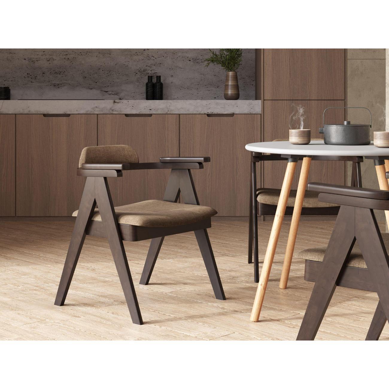 Стул Stool Group для кухни обеденный OLAV, массив гевеи (эспрессо), мягкое сидение, бежевое (комплект 2 стула)