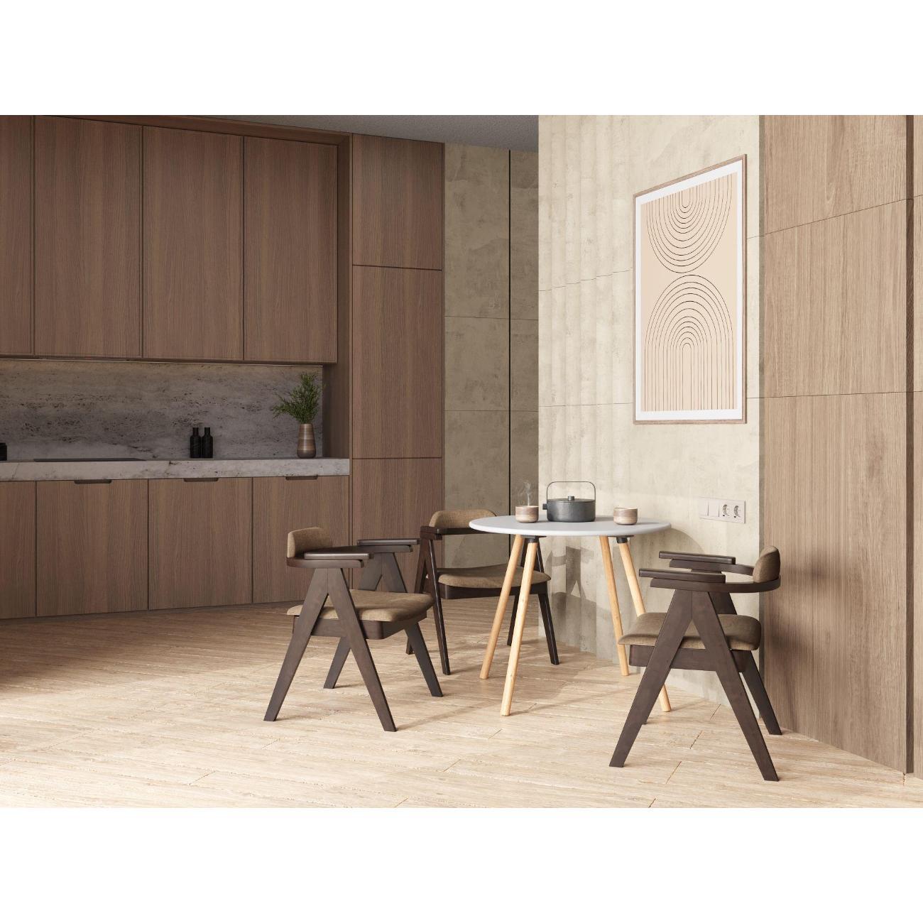 Стул Stool Group для кухни обеденный OLAV, массив гевеи (эспрессо), мягкое сидение, бежевое (комплект 2 стула)