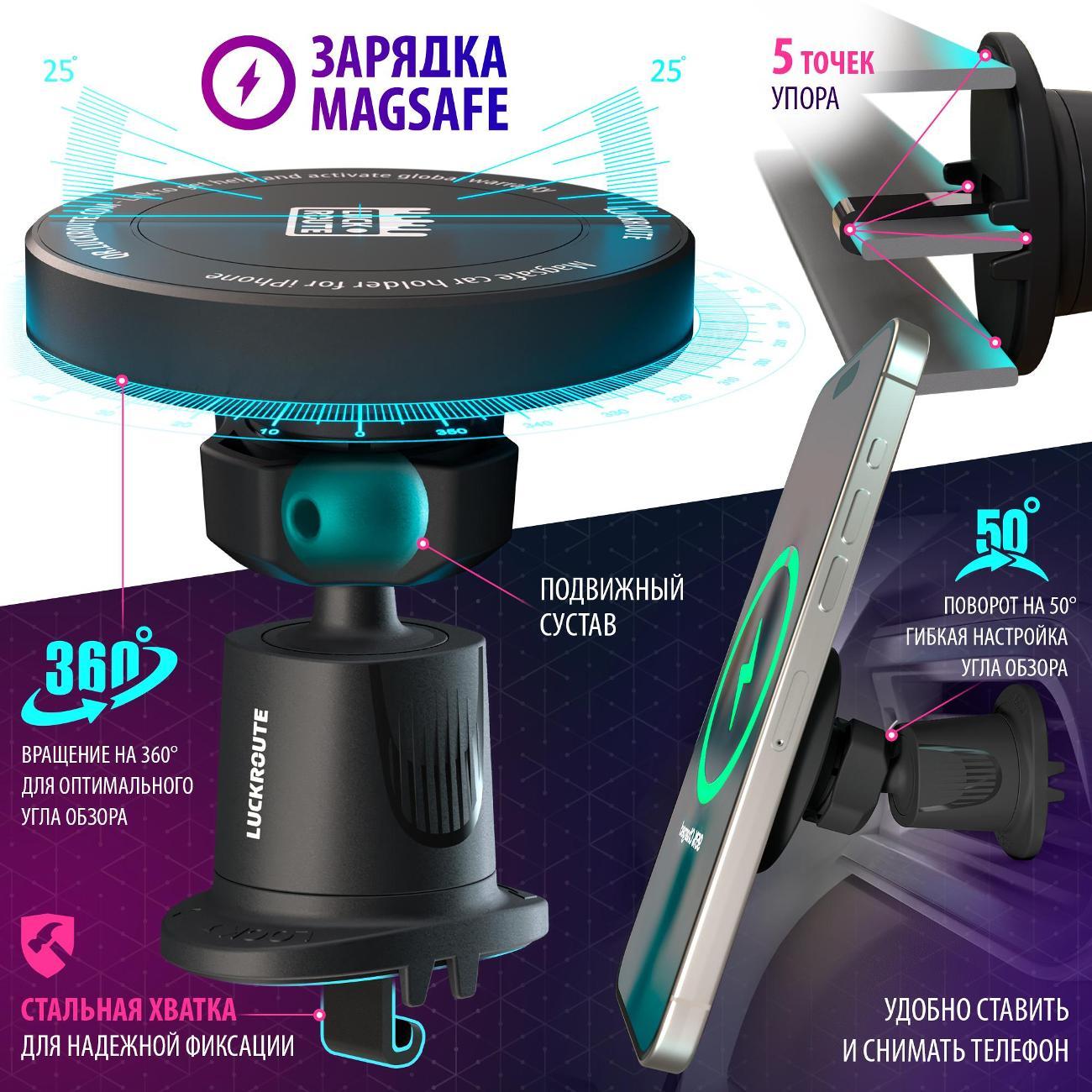 Автомобильный держатель для смартфона Luckroute magsafecarholdervent