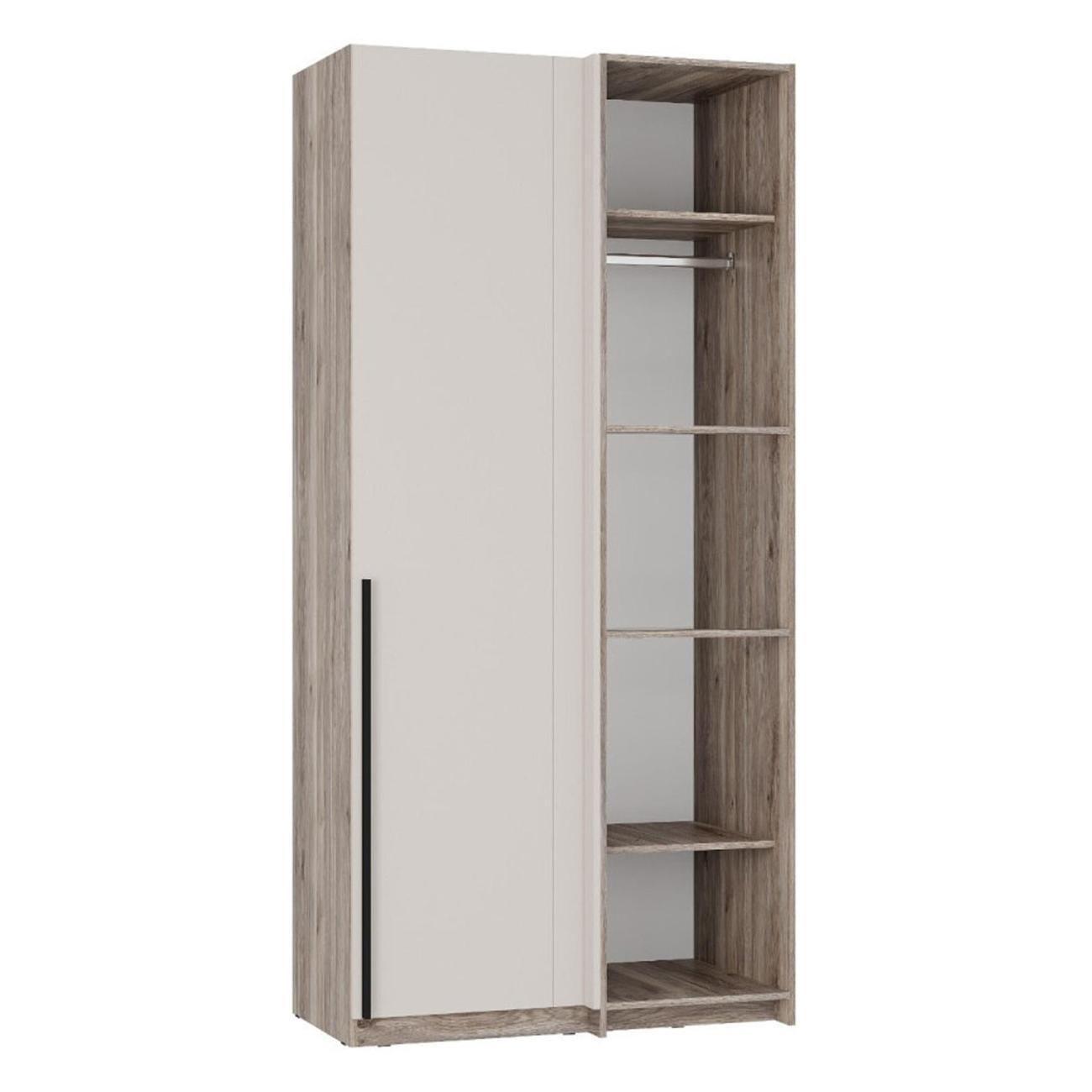 Шкаф Правила мебели Урбан угловой, с полками, со штангой, с доводчиками, 106х57.4х229.3 см, Дуб смоки / Кашемир