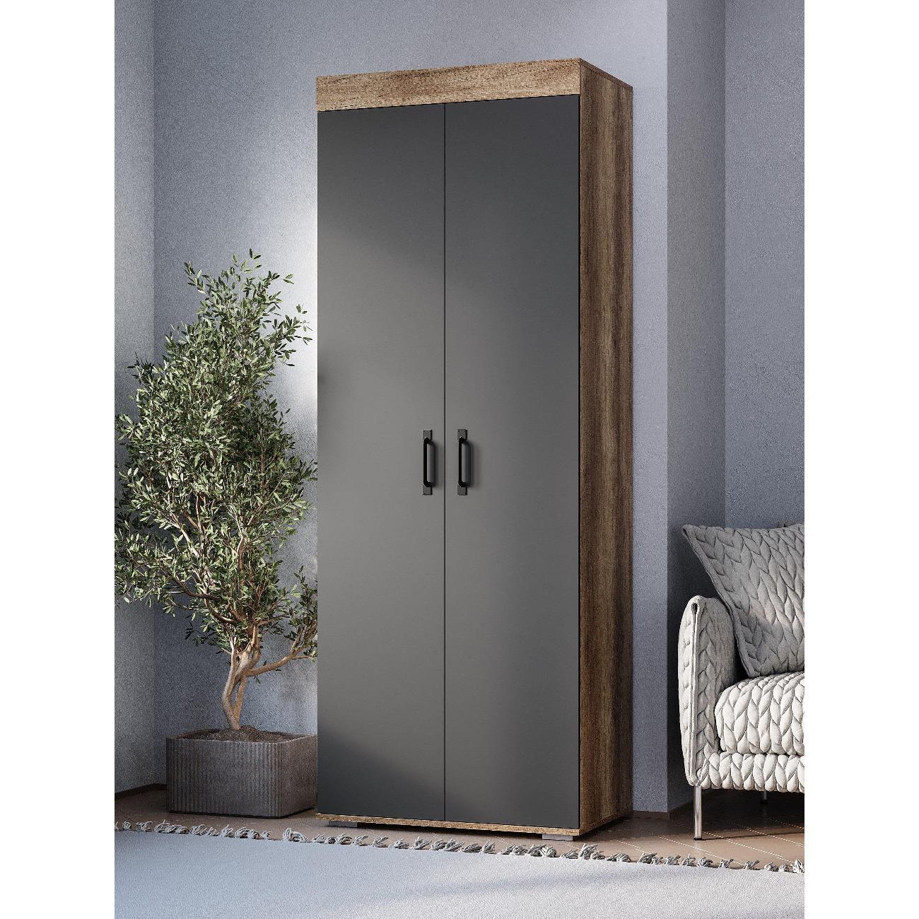 Шкаф Правила мебели Пегас с полками, со штангой, 80.2х51х217.6 см, Дуб Каньон / Графит