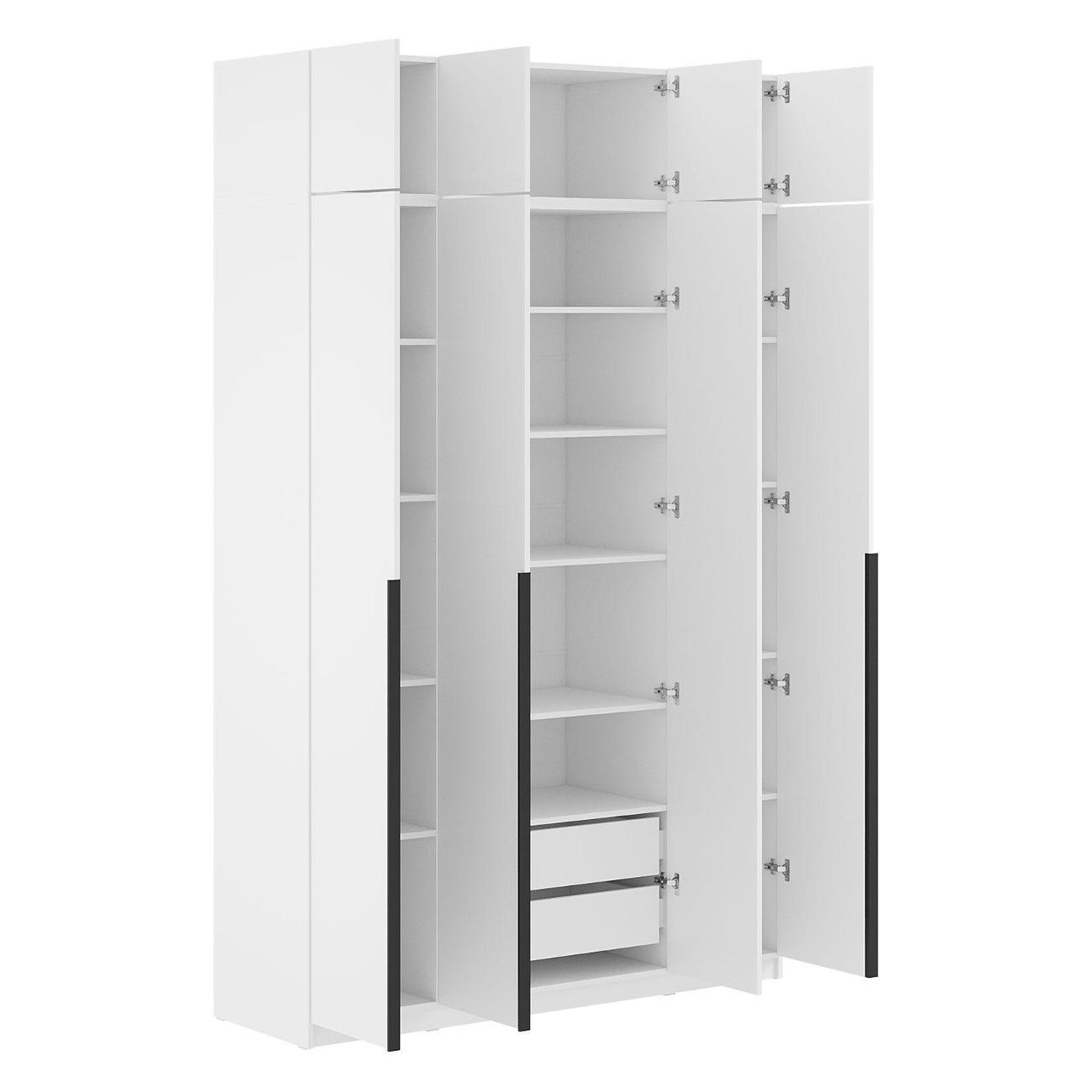 Шкаф Правила мебели Сеул с полками, с ящиками, с антресолью, 160.1х50.6х260 см, Белый текстурный