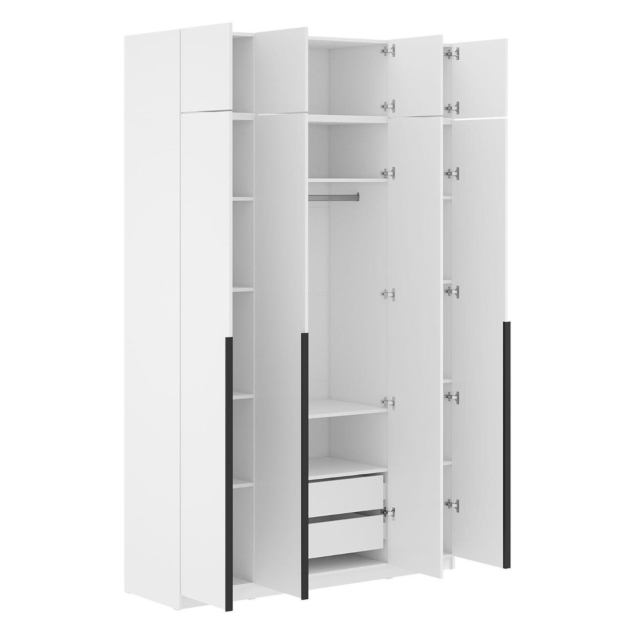 Шкаф Правила мебели Сеул с полками, с ящиками, со штангой, с антресолью, 160.1х50.6х260 см, Белый текстурный