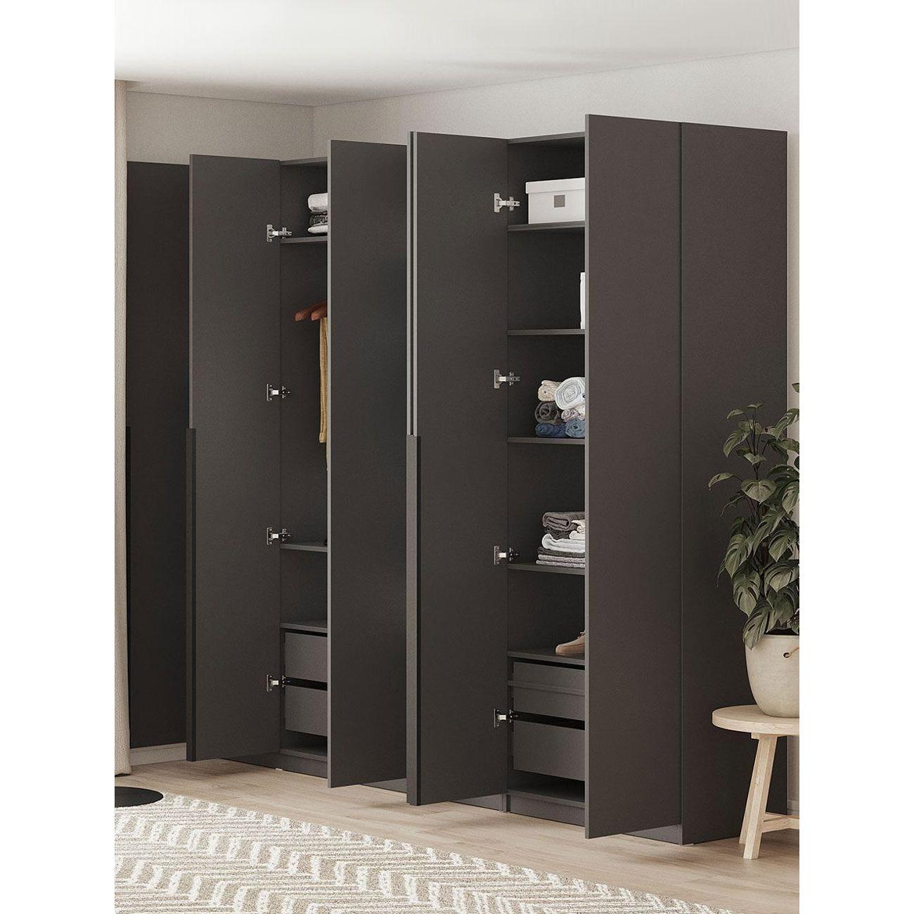 Шкаф Правила мебели Сеул с полками, с ящиками, со штангой, с доводчиками, 240.2х50.6х221.6 см, Графит