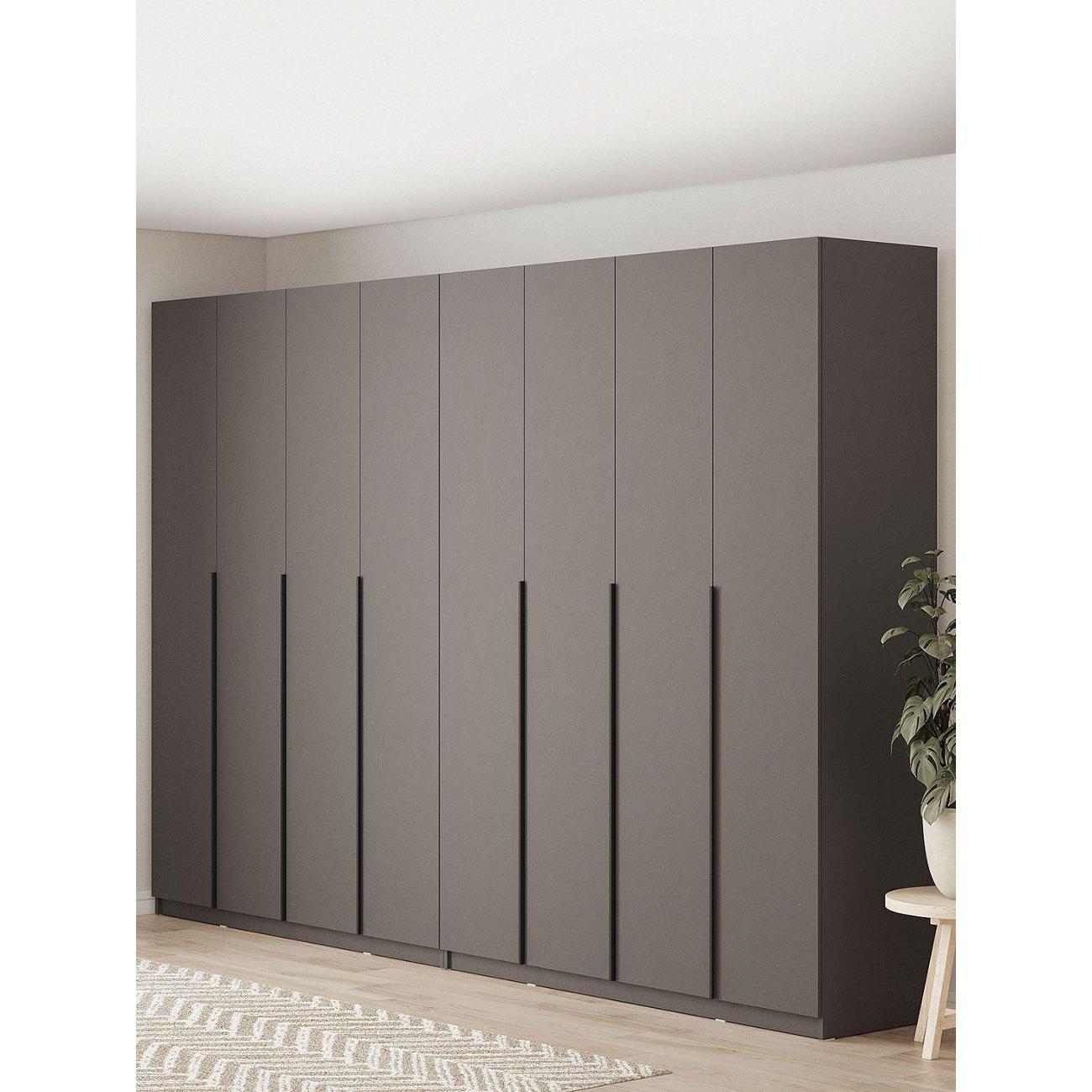 Шкаф Правила мебели Сеул с полками, с ящиками, со штангой, с доводчиками, 320.2х50.6х221.6 см, Графит фото