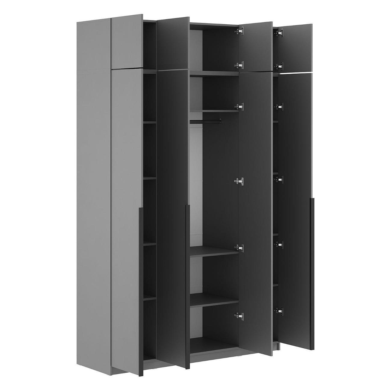 Шкаф Правила мебели Сеул с полками, со штангой, с антресолью, 160.1х50.6х260 см, Графит