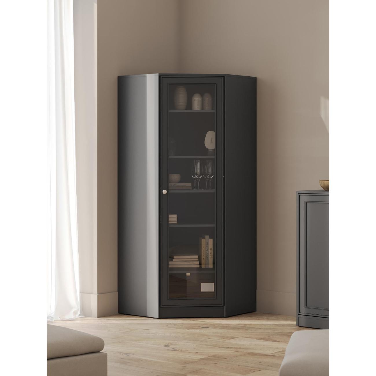 Шкаф Правила мебели Люсиль угловой, с полками, 75.5х75.5х180.6 см, Графит