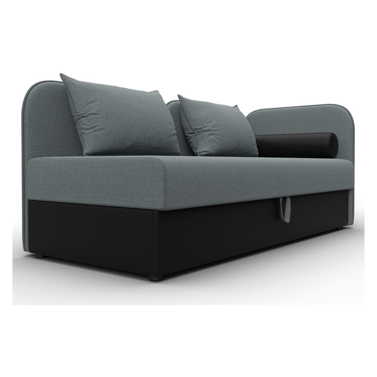 Диван Лига Диванов Лига-094 НПБ (основа рогожка Амур 07 серый/компаньон экокожа черный) 132528