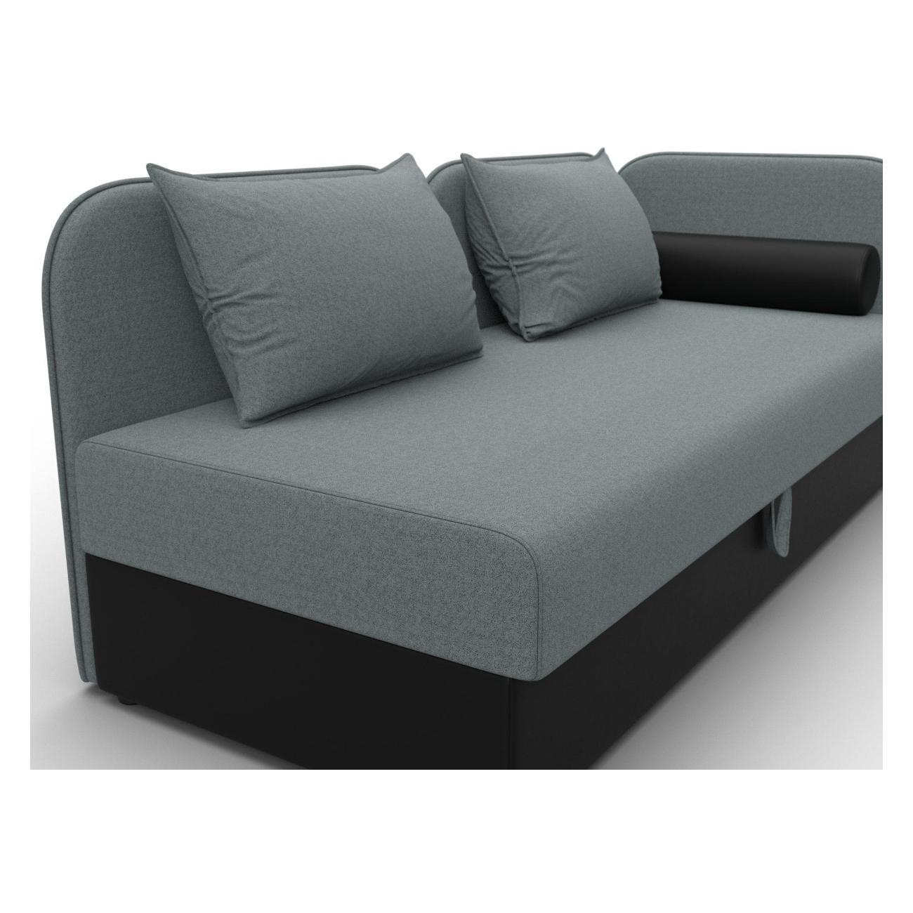 Диван Лига Диванов Лига-094 НПБ (основа рогожка Амур 07 серый/компаньон экокожа черный) 132528