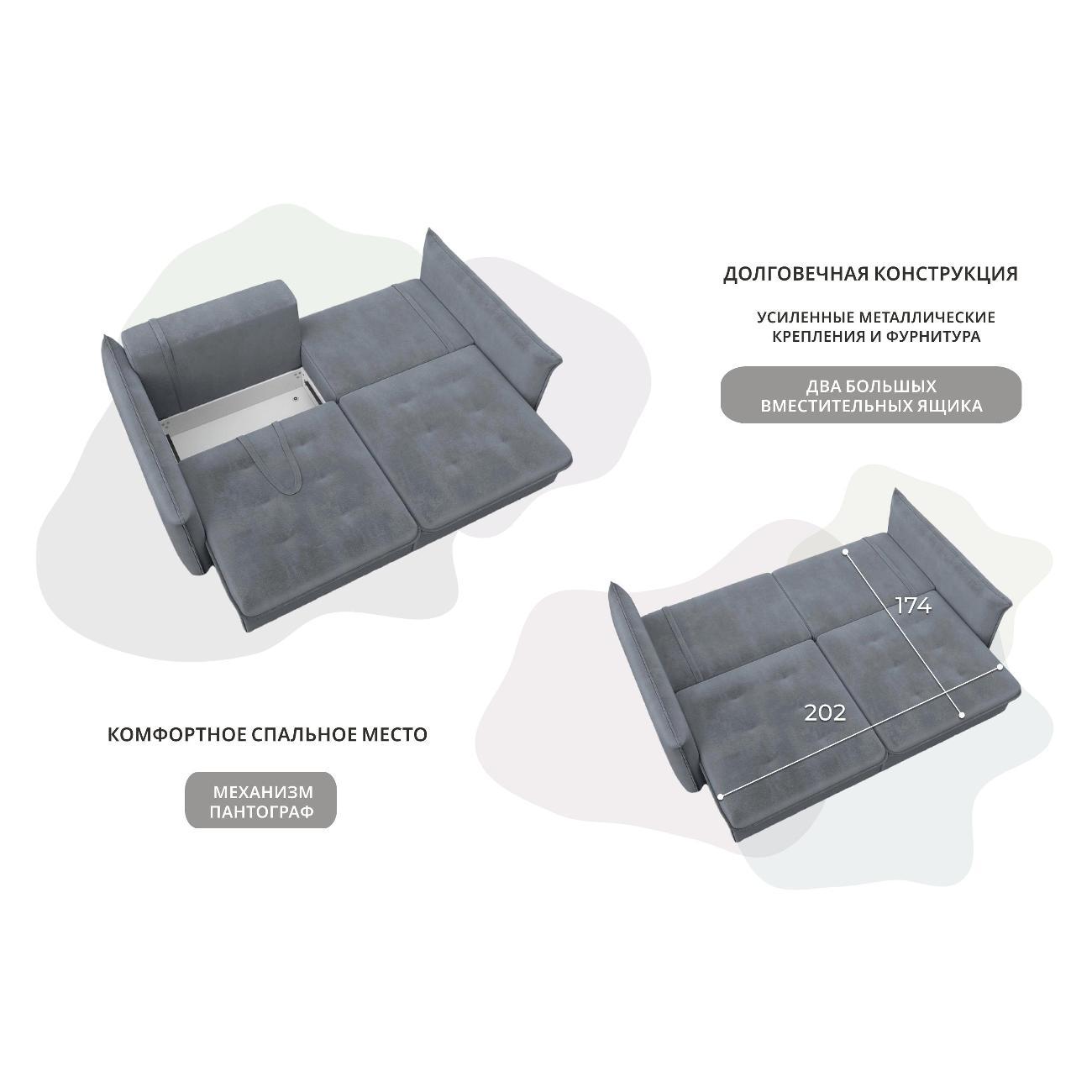 Диван Лига Диванов Лига-100 НПБ(полностью велюр TOWER 10 серый) 133656