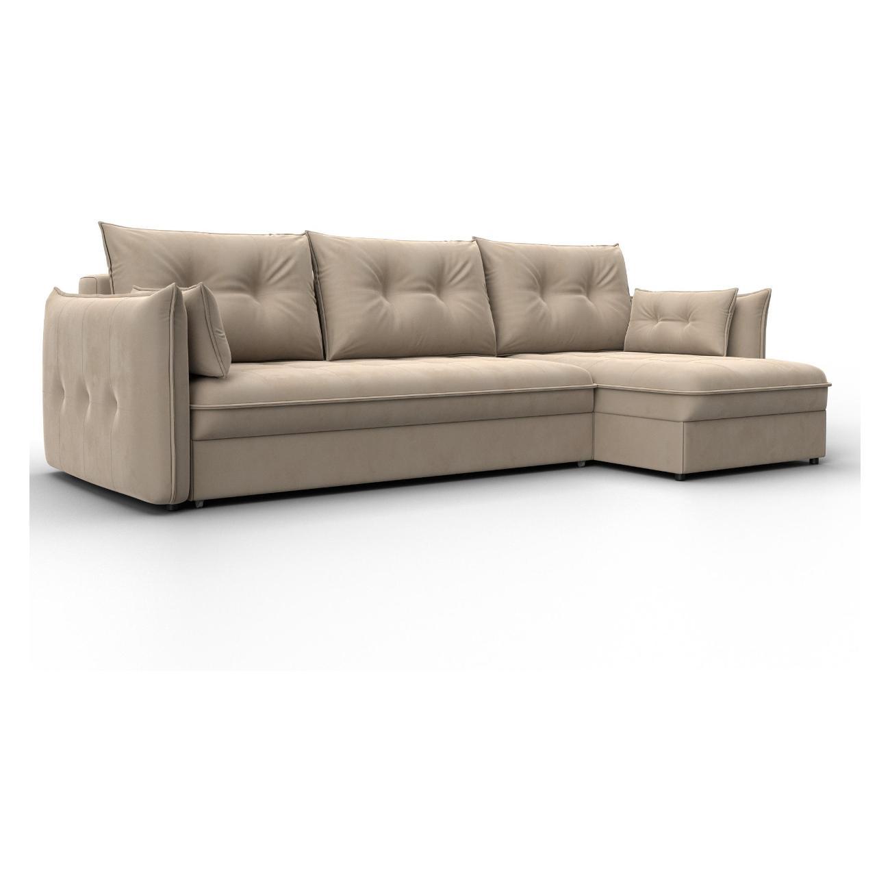 Диван Лига Диванов Лига-100 НПБ угол универсальный (полностью велюр SEVEN 729 бежевый)