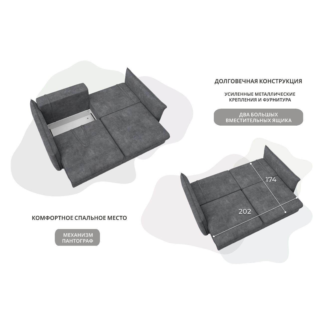 Диван Лига Диванов Лига-100 НПБ (полностью велюр BRUT 16 темно-серый) 133643