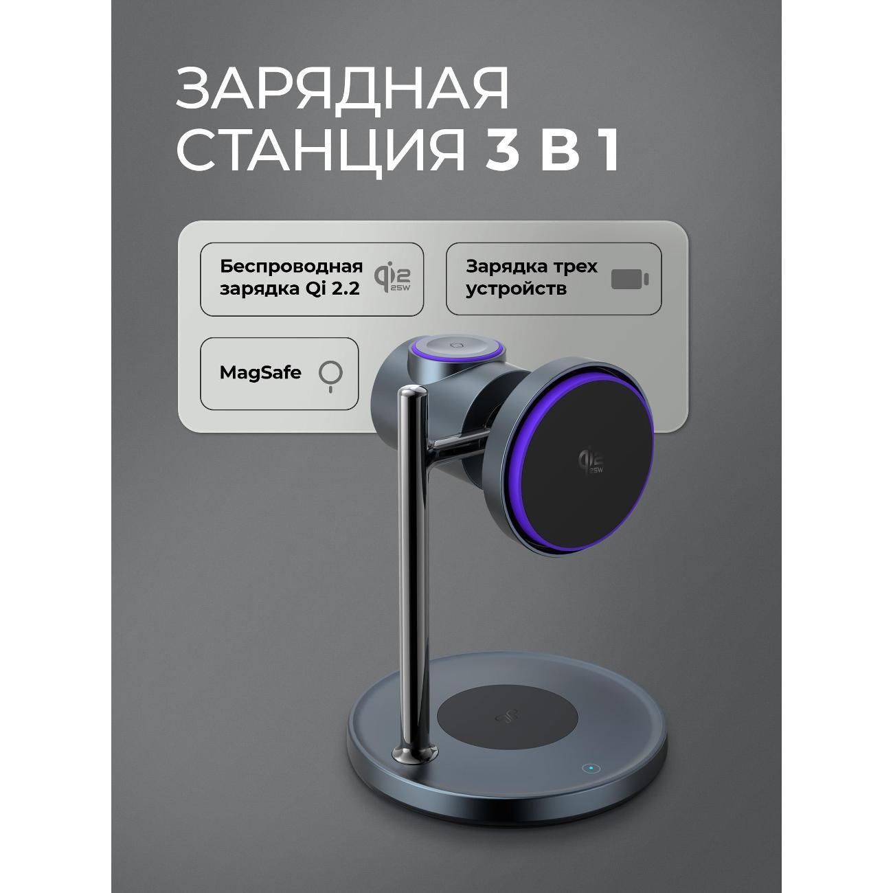 Беспроводное зарядное устройство Deppa 3 в 1 QI2 23170