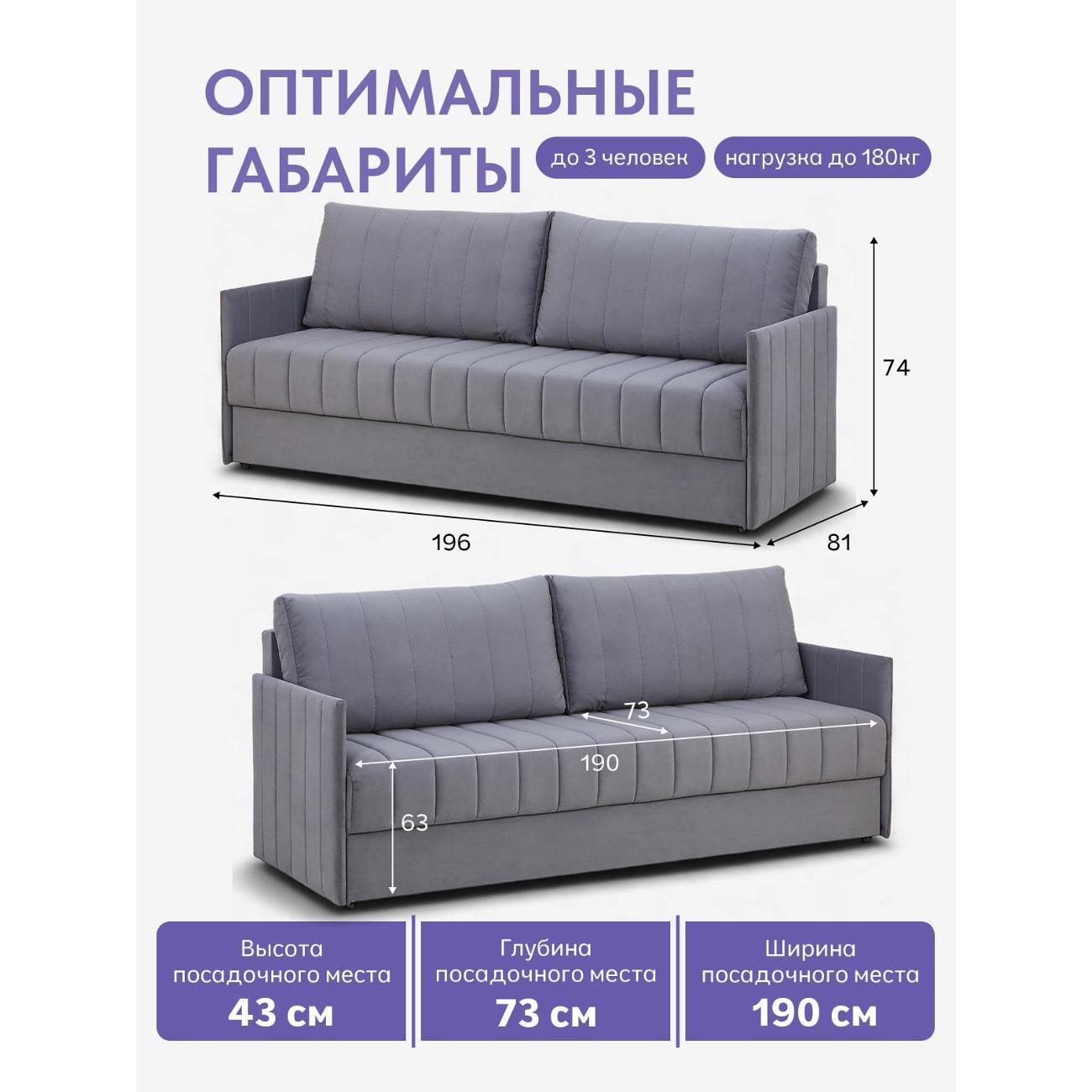 Диван Divan24 Макао серый велюр (Velutto Lux 32),